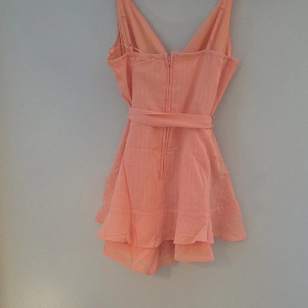 Coral Wrap Romper with Ruffle Skirt - Picture 4 of 4